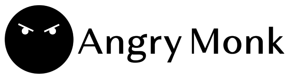 A black circle with angry-looking eyes next to the words 